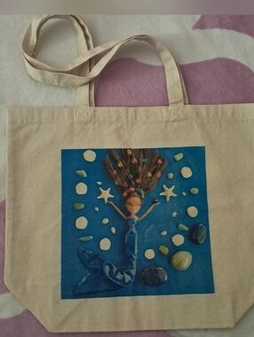 Crystal Mermaid Canvas Tote, Brown Mermaid, shells, crystals, Shutterfly, Large